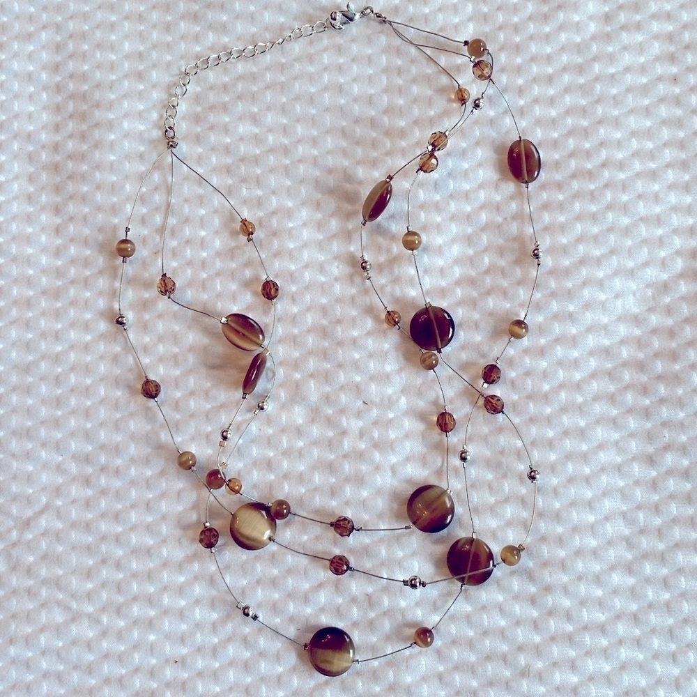 Brown Multi Strand Necklace Natural Beads